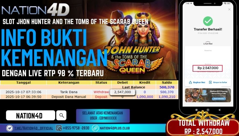 NATION4D -SLOT JOHN HUNTER AND THE TOMB OF THE SCARAB QUEEN RP.2,547,000 LUNAS!