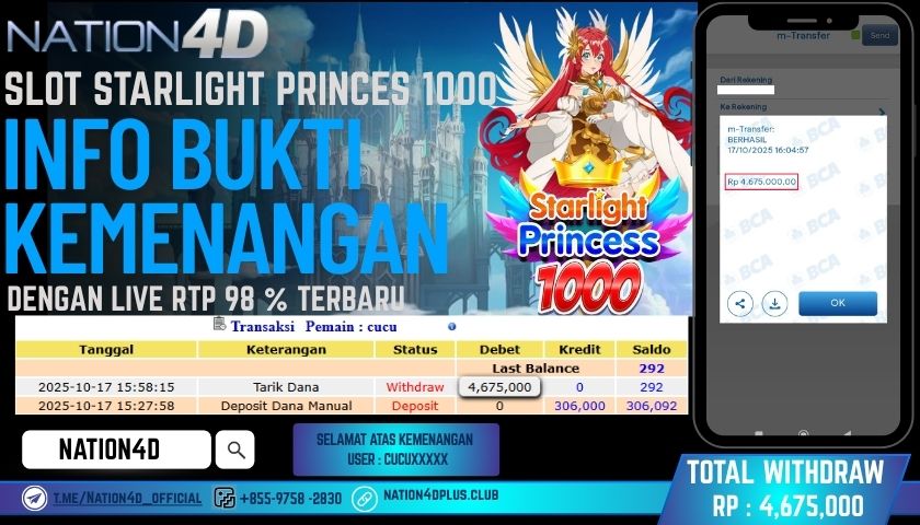 NATION4D -SLOT STARLIGHT PRINCES 1000 RP.4,675,000 LUNAS!