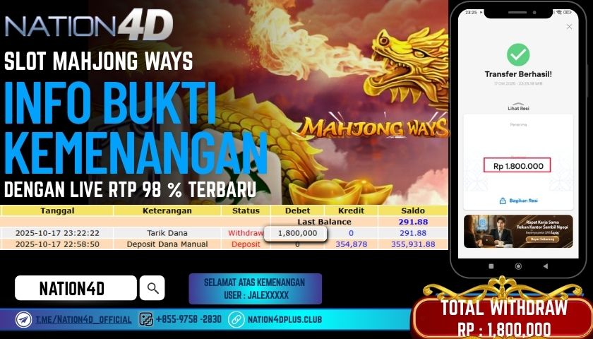 NATION4D -SLOT MAHJONG WAYS RP.1,800,000 LUNAS!