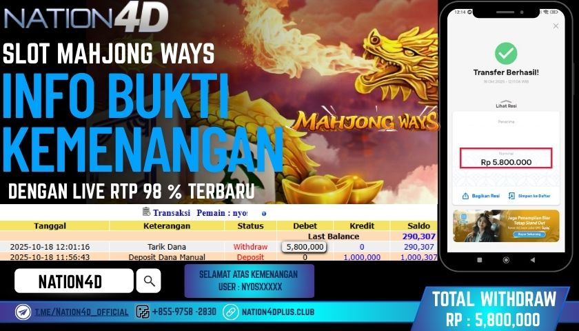 NATION4D -SLOT MAHJONG WAYS RP.5,800,000 LUNAS!