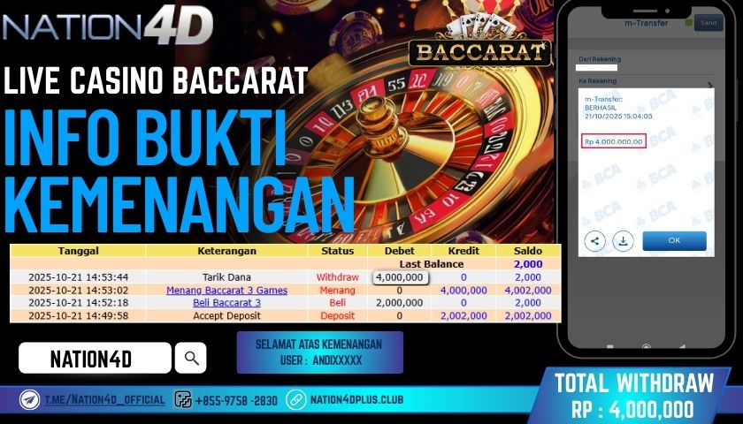 NATION4D -LIVE CASINO BACCARAT RP.4.000.000 LUNAS!