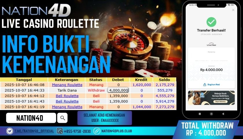 NATION4D -LIVE CASINO ROULETTE RP.4,000,000 LUNAS!
