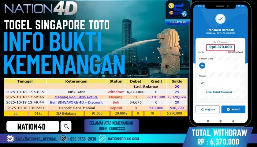 NATION4D -TOGEL SINGAPORE TOTO RP.6,370,000 LUNAS!