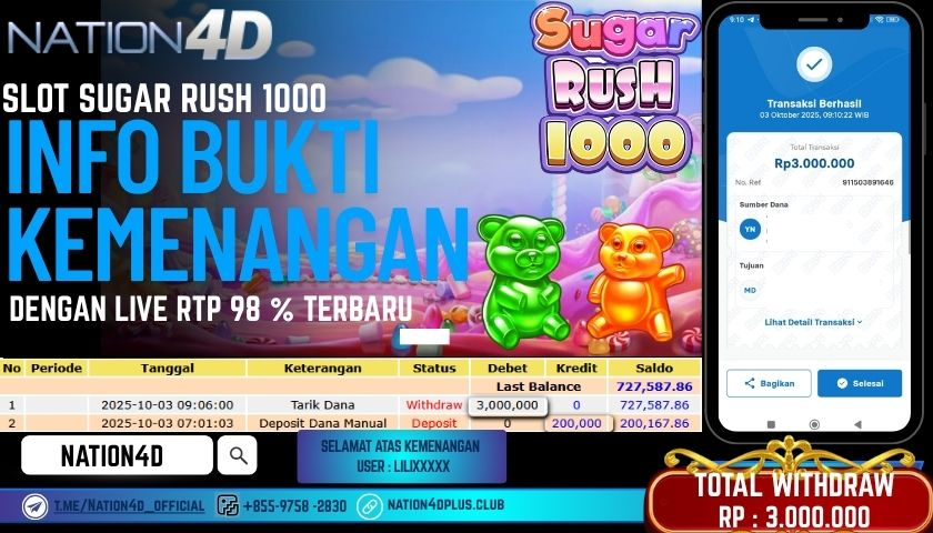 NATION4D -SLOT SUGAR RUSH 1000 RP.3,000,000 LUNAS!