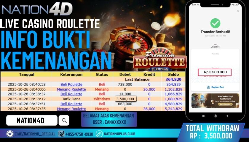 NATION4D -LIVE CASINO ROULETTE RP. 3,500.000 LUNAS!