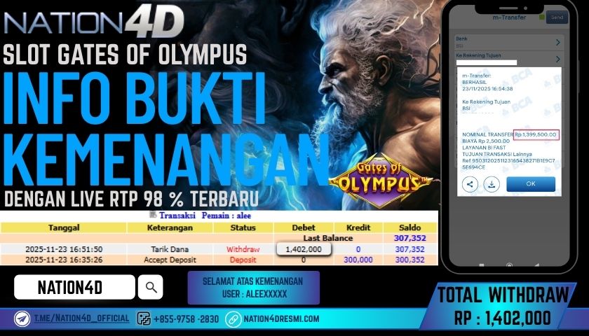NATION4D -SLOT GATES OF OLYMPUS  RP.1,402,000 LUNAS!