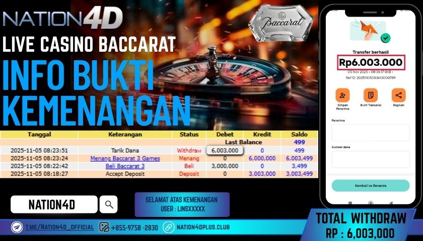 NATION4D -LIVE CASINO BACCARAT RP.6,003,000 LUNAS!