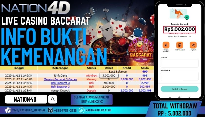 NATION4D -LIVE CASINO BACCARAT RP.5,002,000 LUNAS!