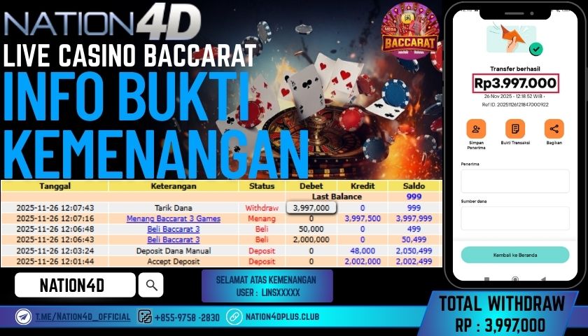 NATION4D -LIVE CASINO BACCARAT RP.3,997,000 LUNAS!