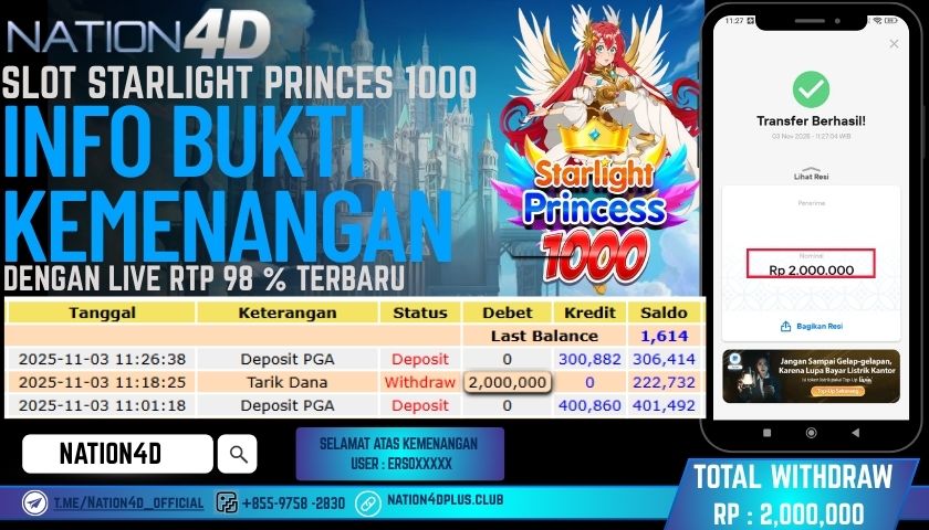NATION4D -SLOT STARLIGHT PRINCES 1000 RP.2,000,000 LUNAS!