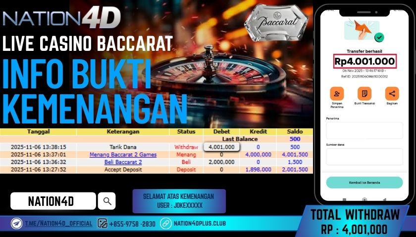 NATION4D -LIVE CASINO BACCARAT RP.4,001,000 LUNAS!