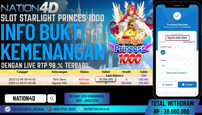 NATION4D -SLOT STARLIGHT PRINCES 1000 RP.30,000,000LUNAS!