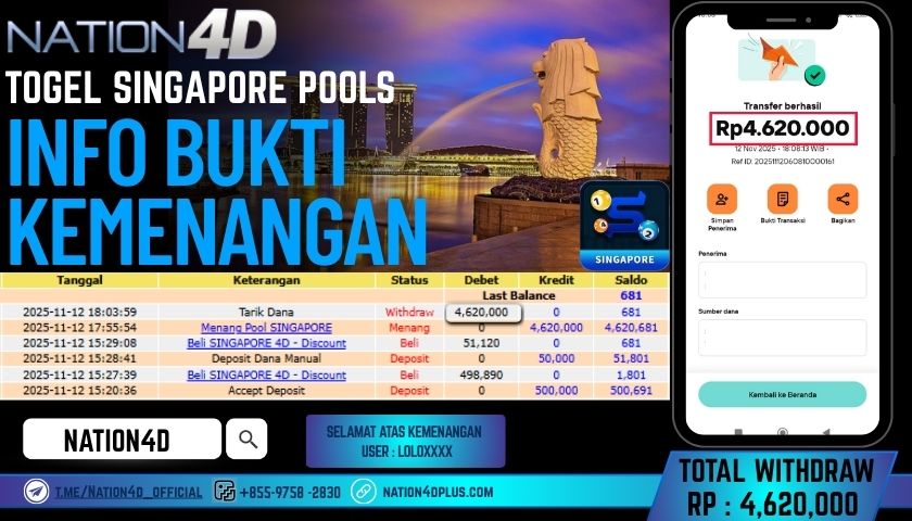 NATION4D -TOGEL SINGAPORE POOLS RP.4,620,000 LUNAS!