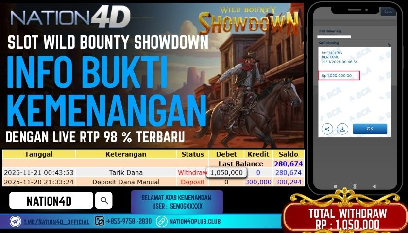 NATION4D -SLOT WILD BOUNTY SHOWDOWN RP.1,050,000 LUNAS!