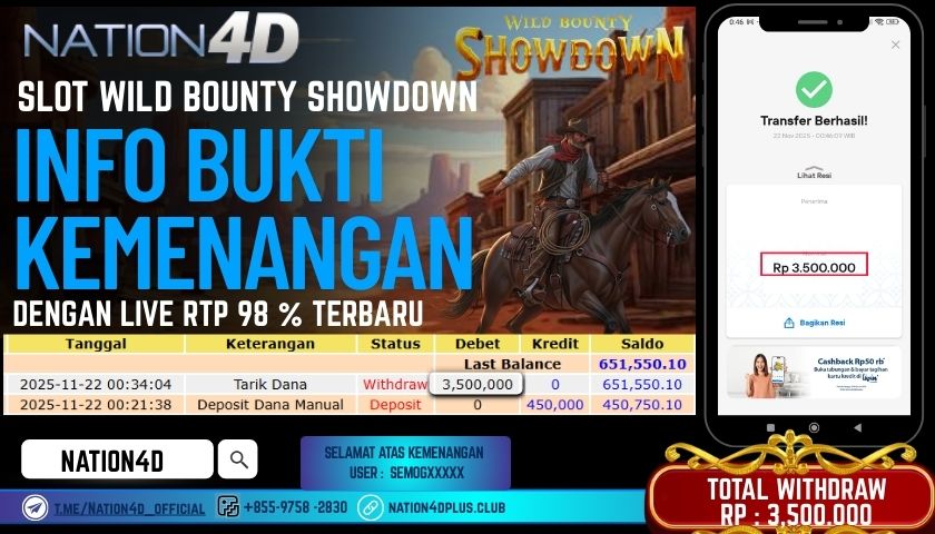 NATION4D -SLOT WILD BOUNTY SHOWDOWN RP.3,500,000 LUNAS!