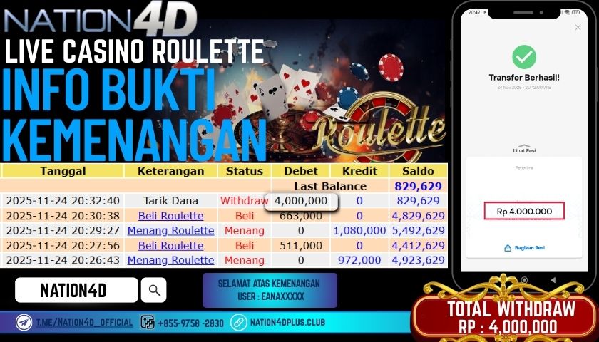 NATION4D -LIVE CASINO ROULETTE RP.4,000,000 LUNAS!