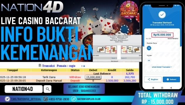 NATION4D -LIVE CASINO BACCARAT RP.15,000,000 LUNAS!