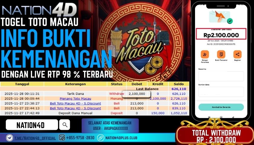 NATION4D -TOGEL TOTO MACAU RP.2,100,000 LUNAS!