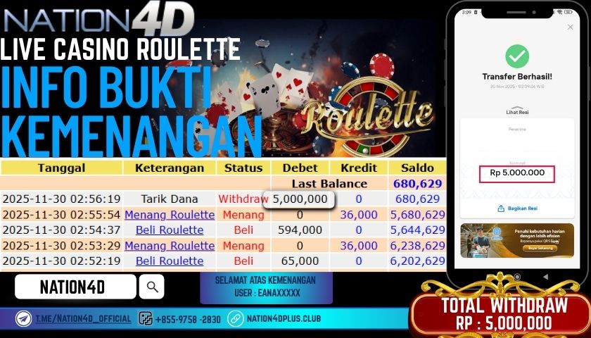 NATION4D -LIVE CASINO ROULETTE RP.5,000,000 LUNAS!