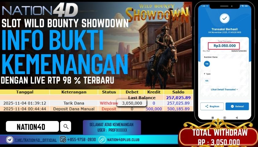 NATION4D -SLOT WILD BOUNTY SHOWDOWN RP.3,050,000 LUNAS!