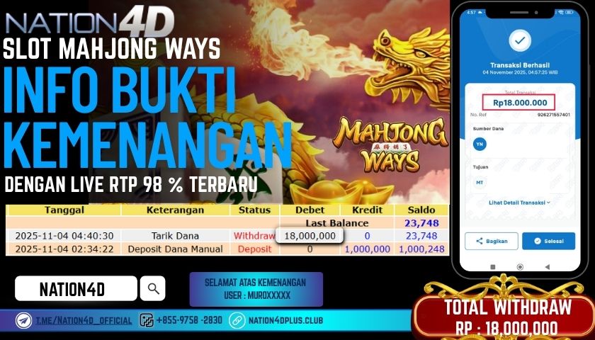 NATION4D -SLOT MAHJONG WAYS RP.18,000,000 LUNAS!