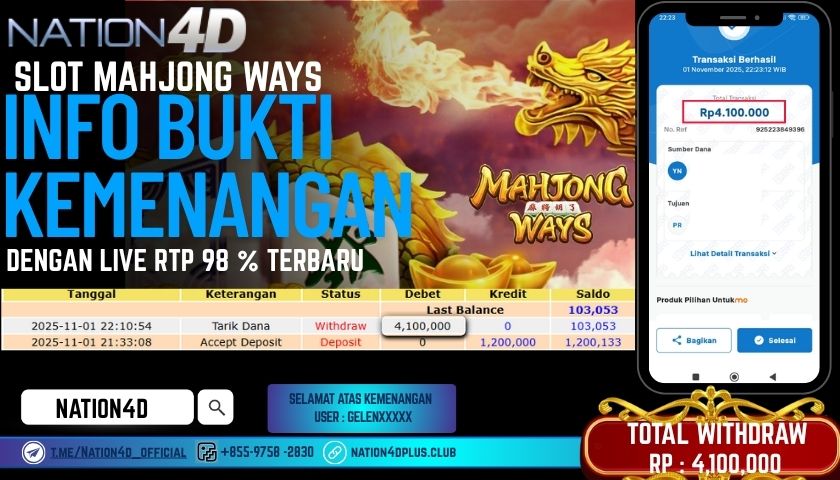 NATION4D -SLOT MAHJONG WAYS RP.4,100,000 LUNAS!