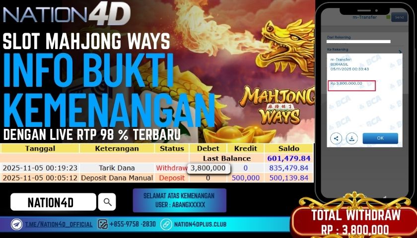 NATION4D -SLOT MAHJONG WAYS RP.3,800,000 LUNAS!