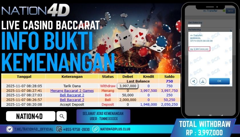 NATION4D -LIVE CASINO BACCARAT RP.3,997,000 LUNAS!
