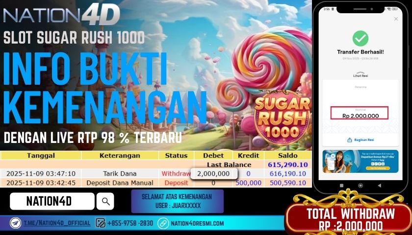 NATION4D -SLOT SUGAR RUSH 1000 RP. 2,000,000 LUNAS!