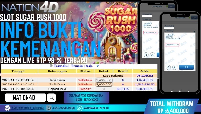NATION4D -SLOT SUGAR RUSH 1000                                        RP. 6.400.000 LUNAS!