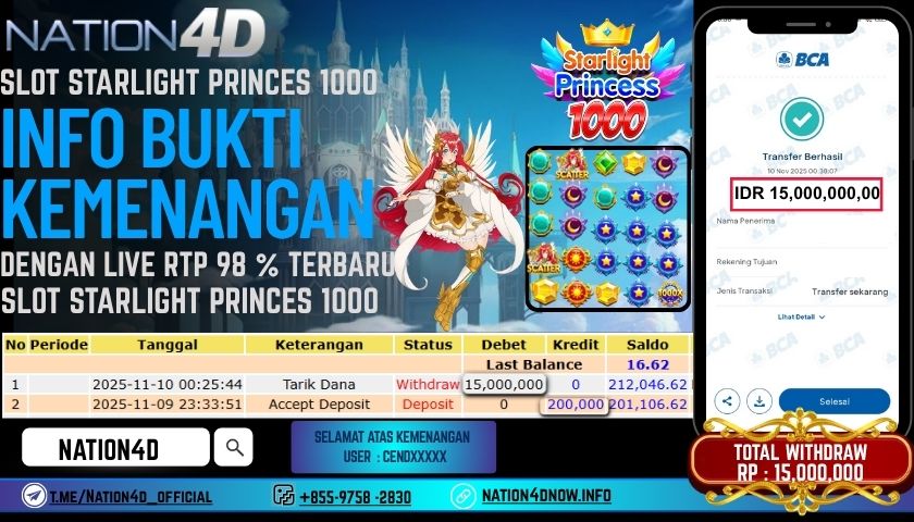 NATION4D -SLOT STARLIGHT PRINCES 1000 RP.15,000,000 LUNAS!