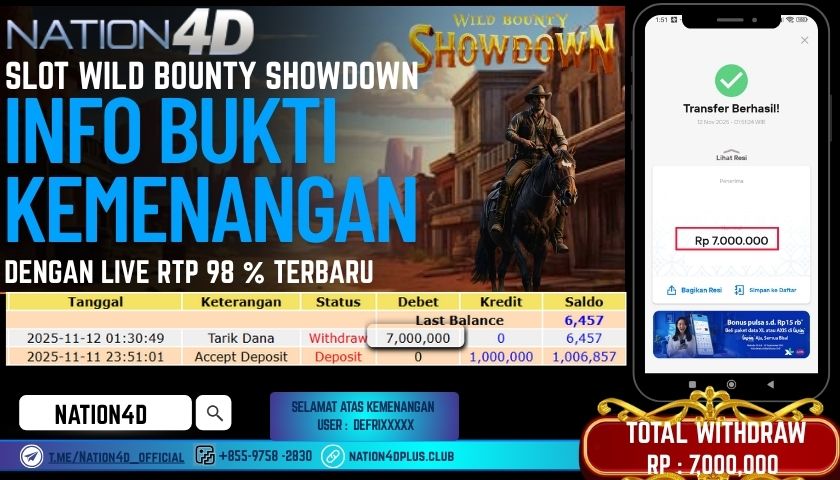 NATION4D -SLOT WILD BOUNTY SHOWDOWN RP.7,000,000 LUNAS!