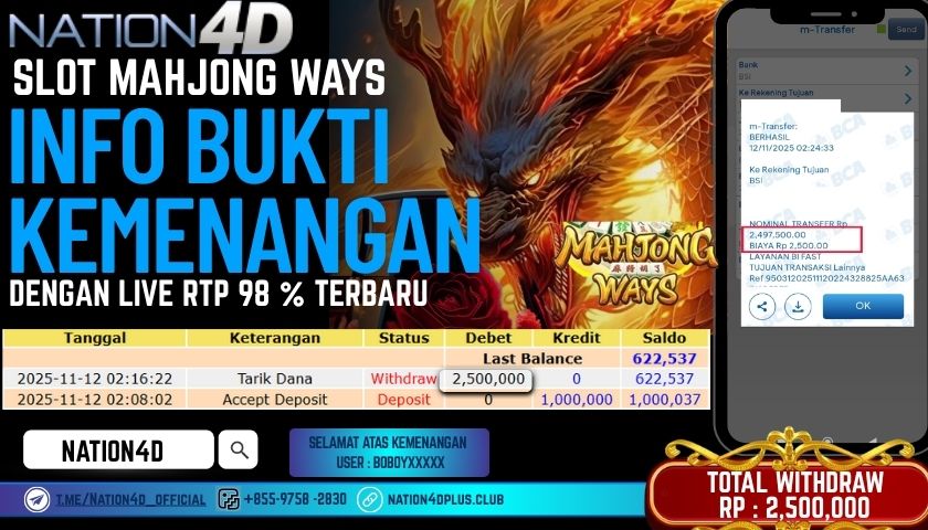 NATION4D -SLOT MAHJONG WAYS RP.2,500,000 LUNAS!