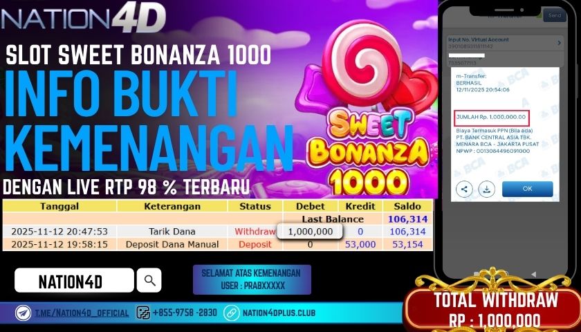 NATION4D -SLOT SWEET BONANZA RP.1,000,000 LUNAS!