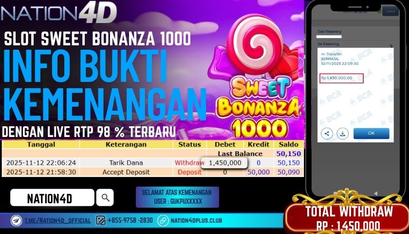 NATION4D -SLOT SWEET BONANZA RP.1,450,000 LUNAS!