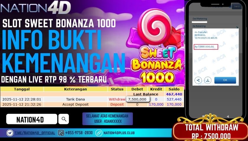 NATION4D -SLOT SWEET BONANZA RP.7,500,000 LUNAS!