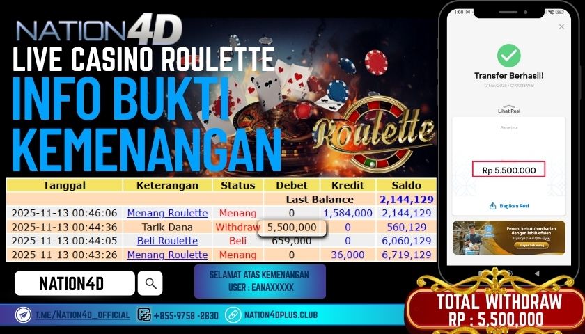 NATION4D -LIVE CASINO ROULETTE RP.5,500,000 LUNAS!