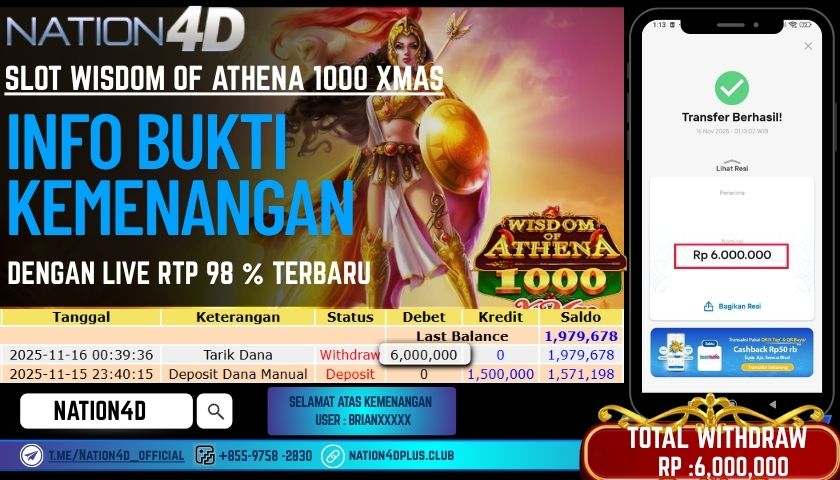 NATION4D -SLOT WISDOM OF ATHENA 1000 XMAS RP.6,000,000 LUNAS!