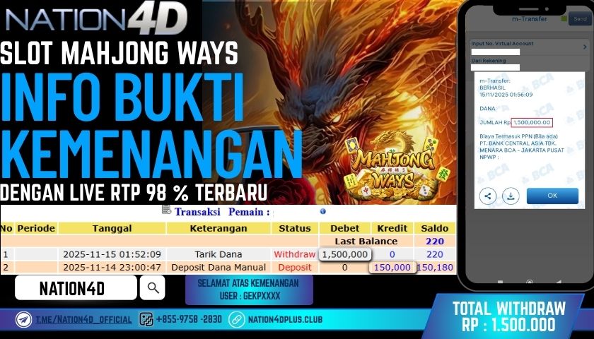 NATION4D -SLOT MAHJONG WAYS  RP.1,500,000 LUNAS!