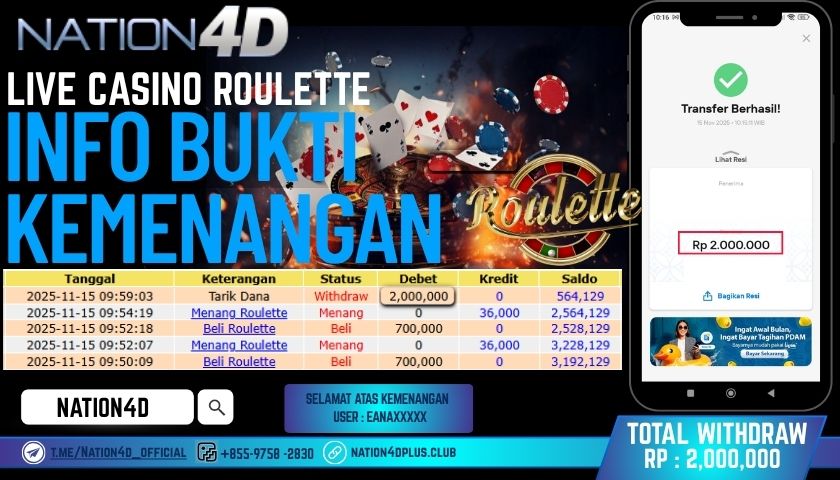 NATION4D -LIVE CASINO ROULETTE RP.2,000,000 LUNAS!