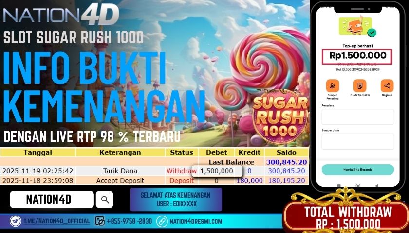 NATION4D -SLOT SUGAR RUSH 1000 RP.1,500,000 LUNAS!