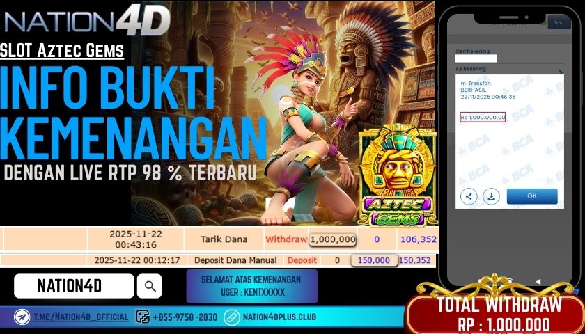 NATION4D -SLOT Aztec Gems RP.1,000,000 LUNAS!