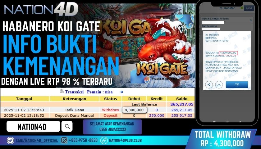 NATION4D -HABANERO KOI GATE                  RP.4,300,000 LUNAS!