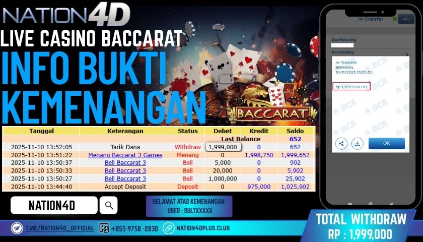 NATION4D -LIVE CASINO BACCARAT                       RP.1,999,000 LUNAS!