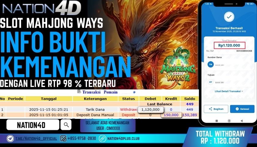 NATION4D -SLOT MAHJONG WAYS 2 RP.1,120,000 LUNAS!