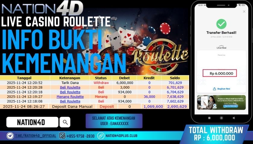 NATION4D -LIVE CASINON ROULETTE RP.6,000,000 LUNAS!