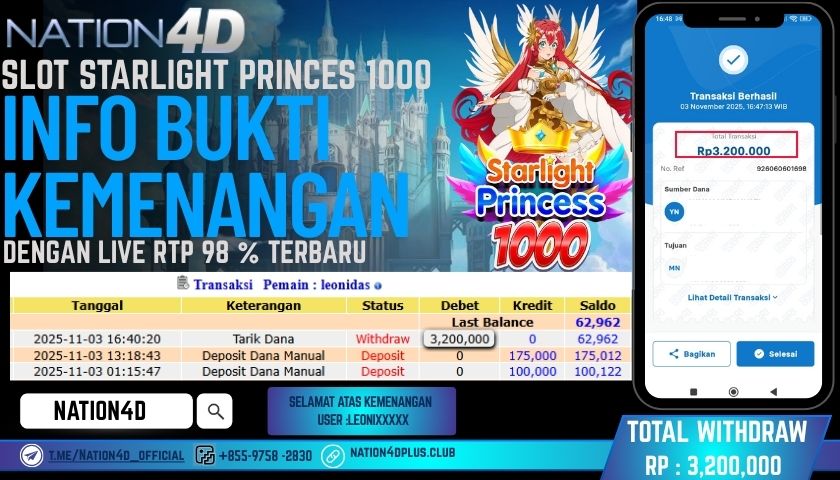 NATION4D -SLOT STARLIGHT PRINCES 1000                         RP.3,200,000 LUNAS!