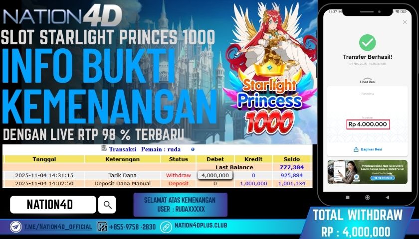 NATION4D -SLOT STARLIGHT PRINCES 1000 RP.4,000,000 LUNAS!