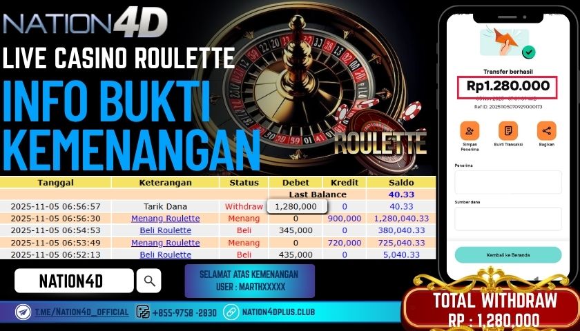 NATION4D -LIVE CASINO ROULETTE RP.1,280,000 LUNAS!