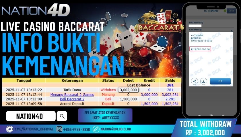 NATION4D -LIVE CASINO BACCARAT RP.3,002,000 LUNAS!